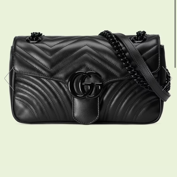 Gucci Handbags - GG Marmont small shoulder bag- Leather black- AUTHENTIC